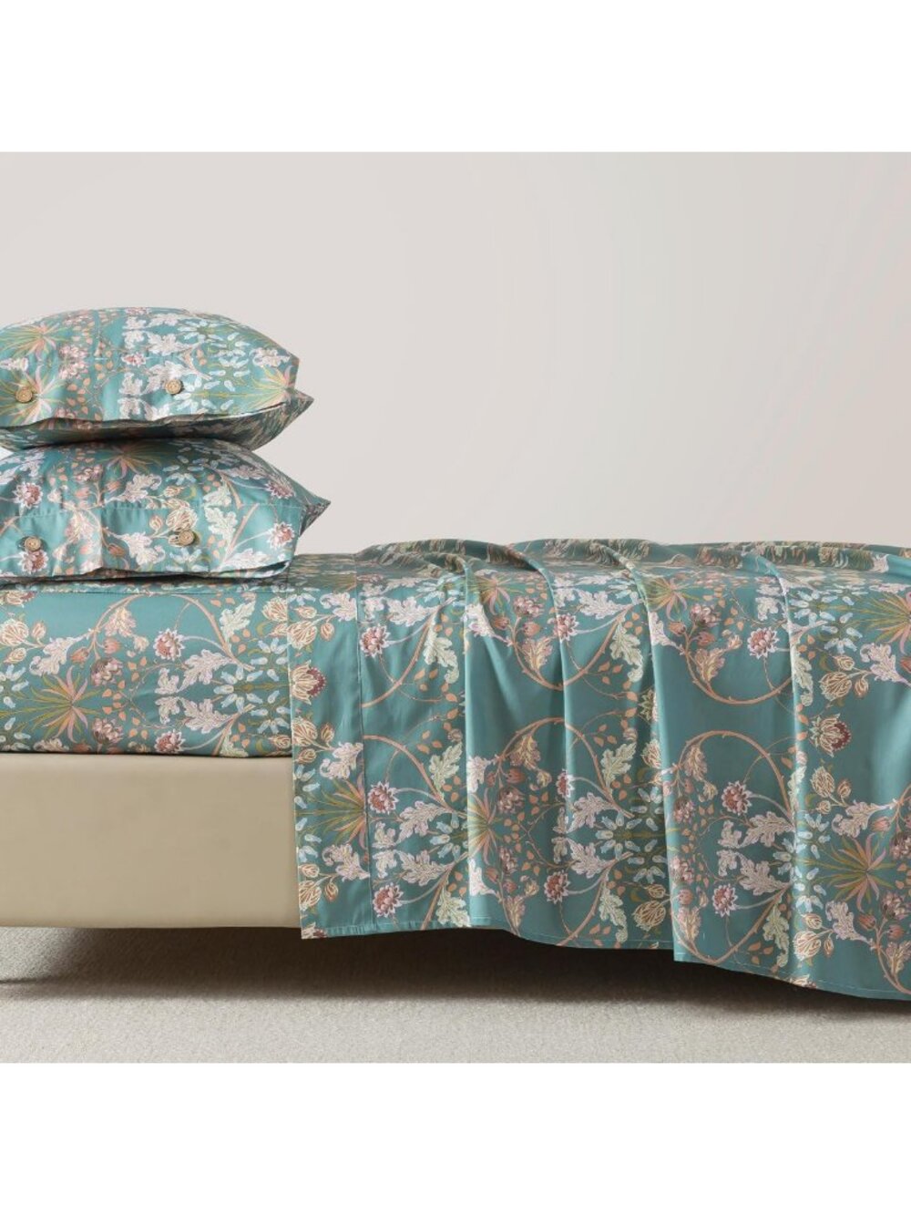 Luxury 100% Cotton Percale King Sheet Set - Teal Floral Print, Soft & Breathable